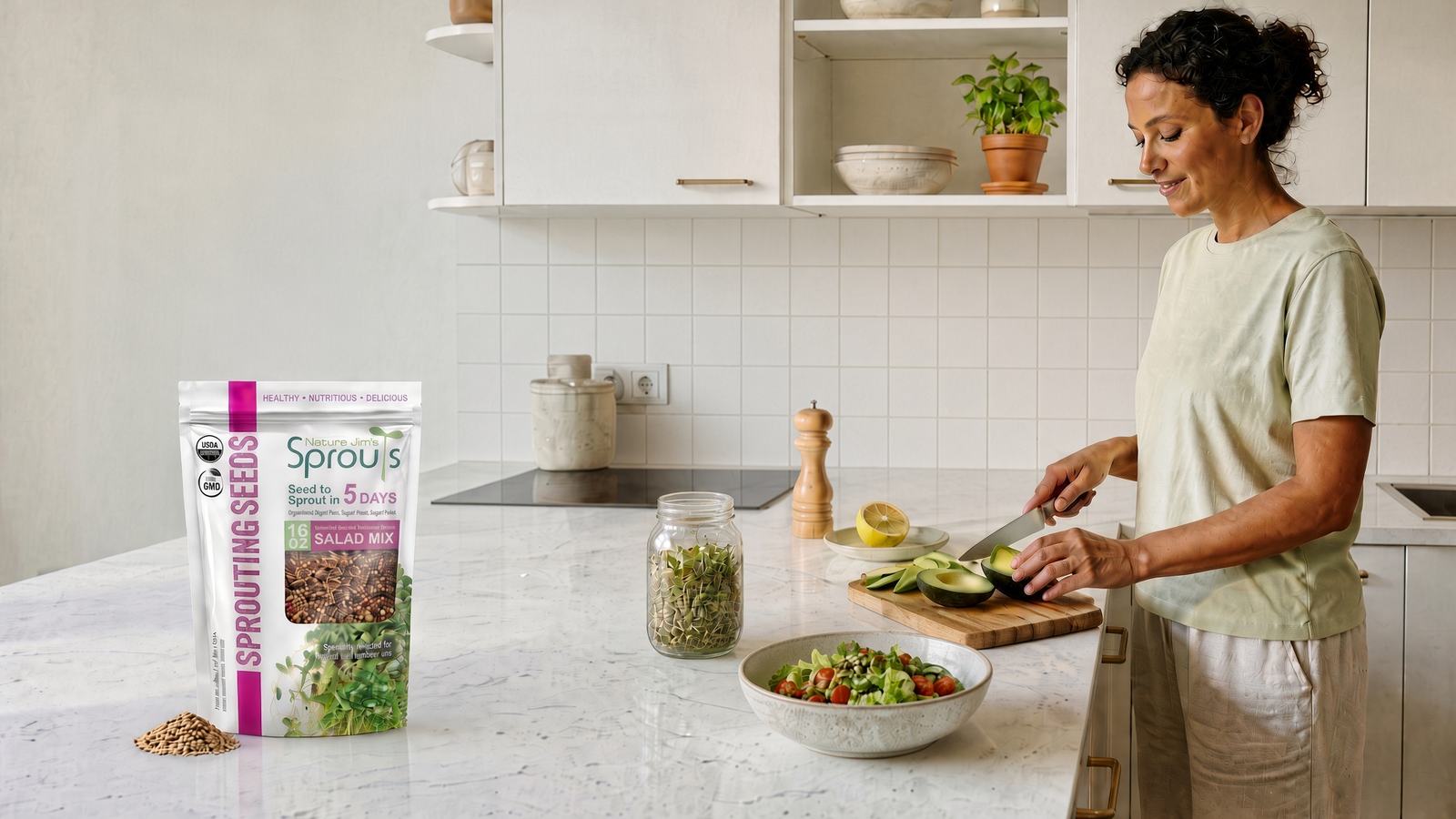 Growing a fresh kitchen crop with Nature Jim's Sprouts Salad Mix