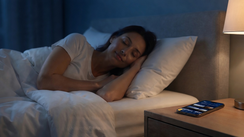 Scofa Relax — calm bedtime with iPhone on nightstand